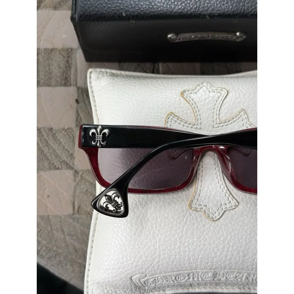 Chrome Hearts DRILLED Black Red Sunglasses Eyewear 53-18-145 w/ Case